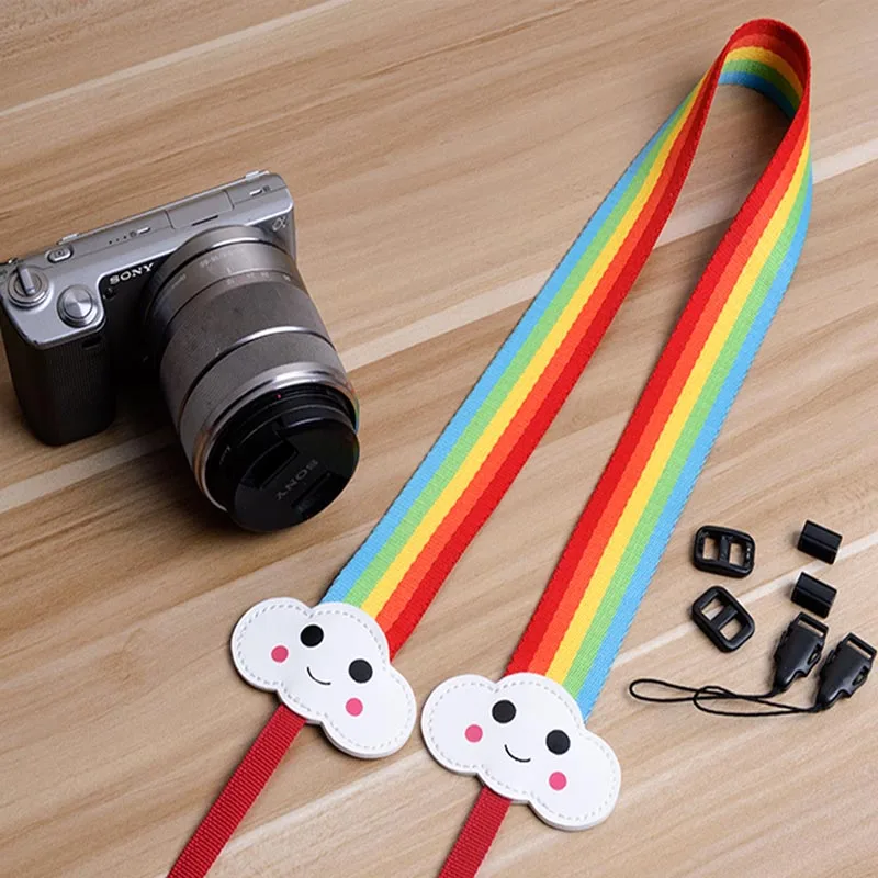 Foleto Softest Camera Shoulder Strap Coolest Rainbow clouds stripes woven polyester with a digital camera strap for canon sony
