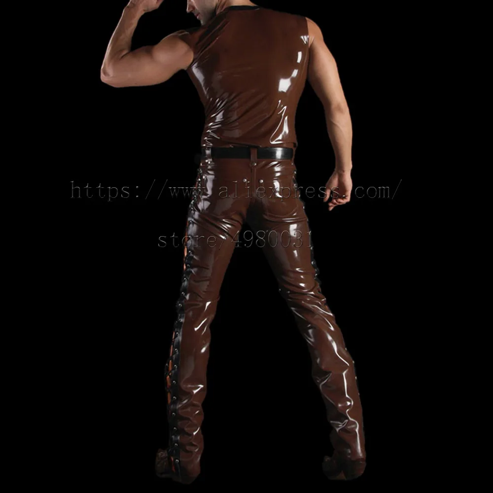 Brown color latex trousers men's latex 