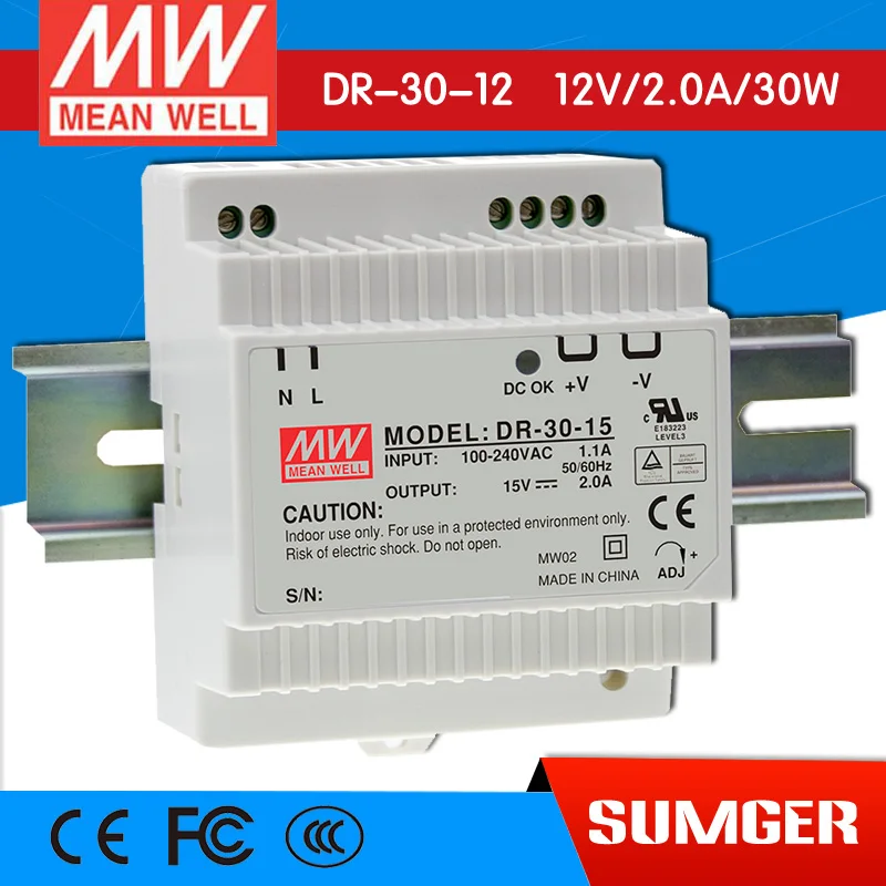 

[Freeshiping 12Pcs] MEAN WELL original DR-30-12 12V 2A meanwell DR-30 12V 24W Single Output Industrial DIN Rail Power Supply
