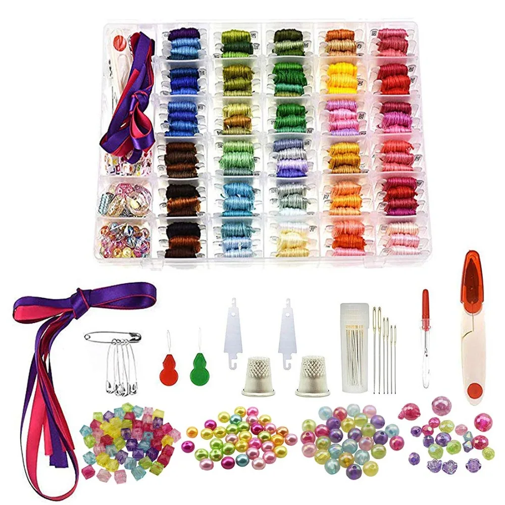 

374pcs Embroidery Floss Cross Stitch Threads, 100Colors Friendship Bracelet String with Organizer Storage Box, Floss Bobbins