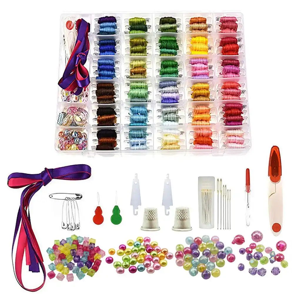 Embroidery Floss Friendship Bracelet String 100 Skeins Cross Stitch Threads with DMC Color Numbers 6 Strands 8.75 Yard