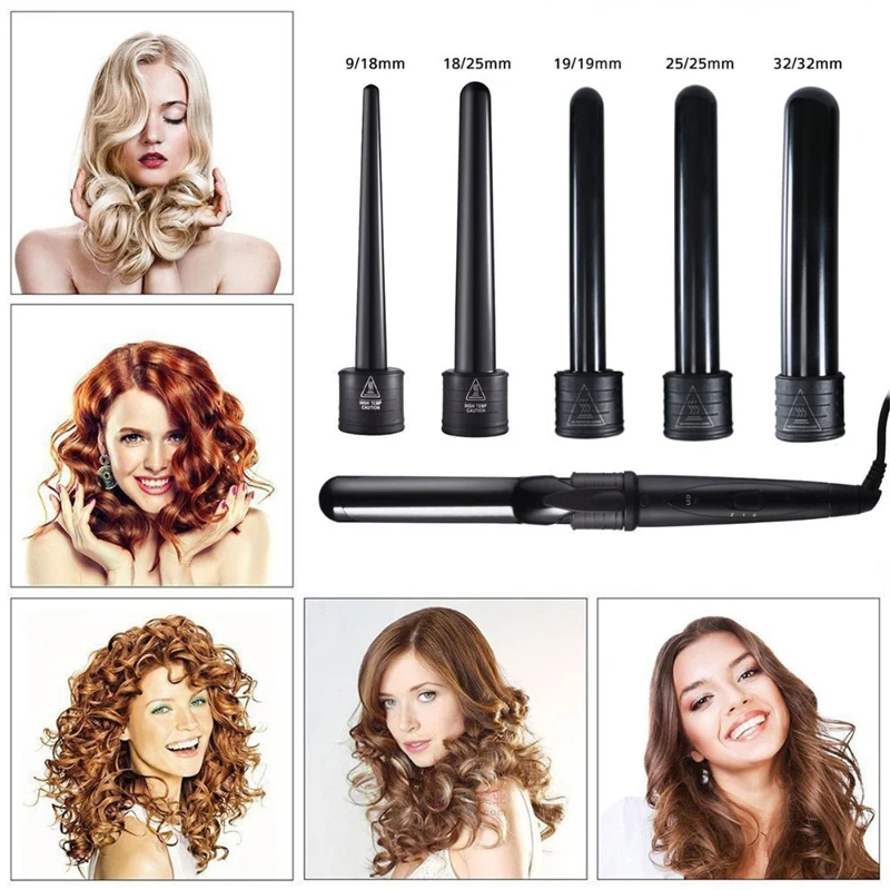 Interchangeable Hair Curling Iron Ceramic Hair Curler Multi Size