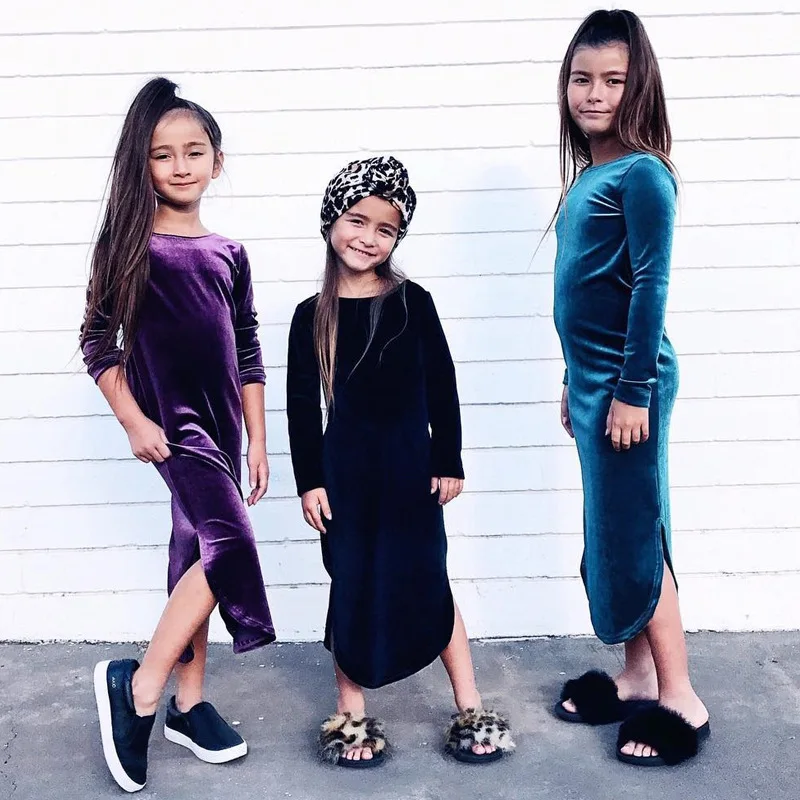 

Fashion Velvet Girl Dress Spring Children Long Sleeve Slim Dress for Girls Casual Kids Dress Eorupean Girls Clothing