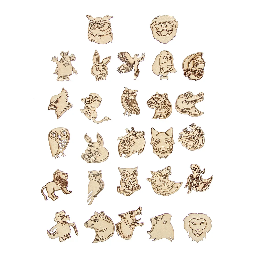 

25PCS/Set Wood DIY Crafts Embellishment Mix Animal Pattern Laser Cut Natural Wooden Ornament Wood Piece Home Decor