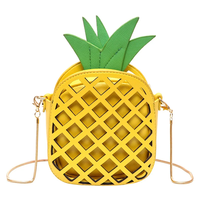 

Leather Cute Pineapple Handbag Lovely Girl Messenger Bag With Chain Hollow Out Mini Female Fruit Shoulder Bags