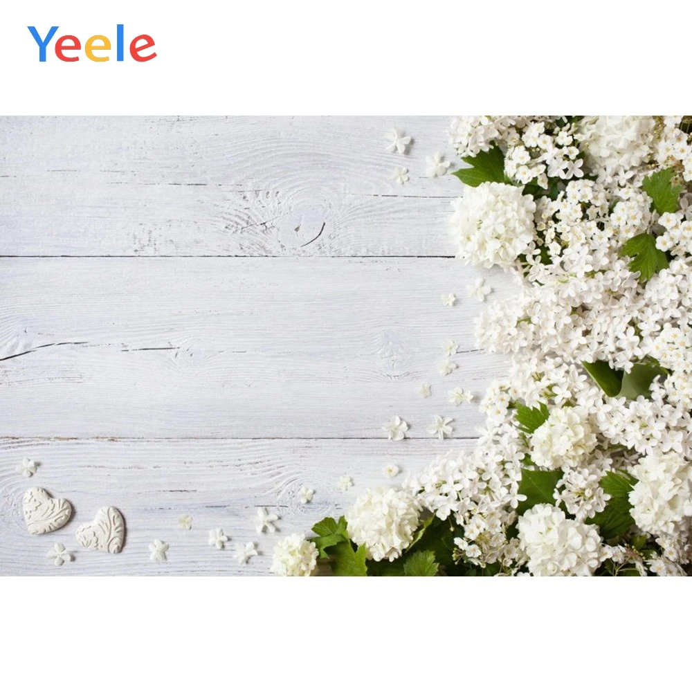 

Yeele White Flowers Wood Board Children Birthday Party Photography Backdrop Wedding Vinyl Photographic Background Photo Studio