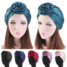 Цветок женские мусульманские шляпы атласный тюрбан шарф шапка после химиотерапии индийский головной убор шапка s эластичная шапка головной убор исламские шапочки Skullies
