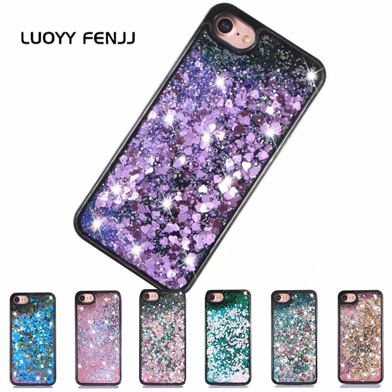 

LUOYY FENJJ Glitter Quicksand Case For iPhone 6 6s 7 8 Plus 5 5s SE Cover Liquid Hard Plastic Phone Case For iPhone 7 X 10 Coque