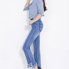 Весенние и летние джинсы с вышивкой по щиколотку женские эластичные штаны Свободные Большие размеры с высокой талией в этническом стиле