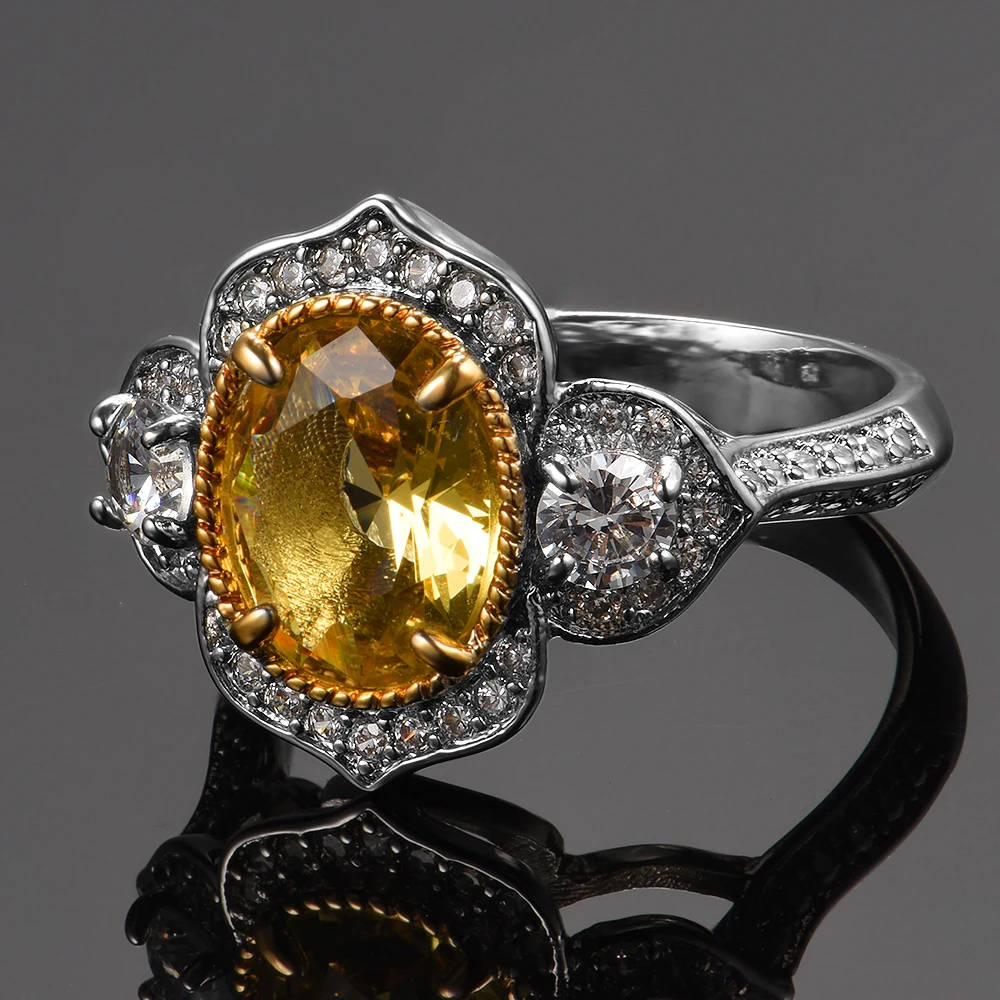 Романтический желтый цитрин драгоценный камень 925 пробы кольца ювелирные изделия для женщин девушек вечерние свадебные помолвки подарок на каждый день