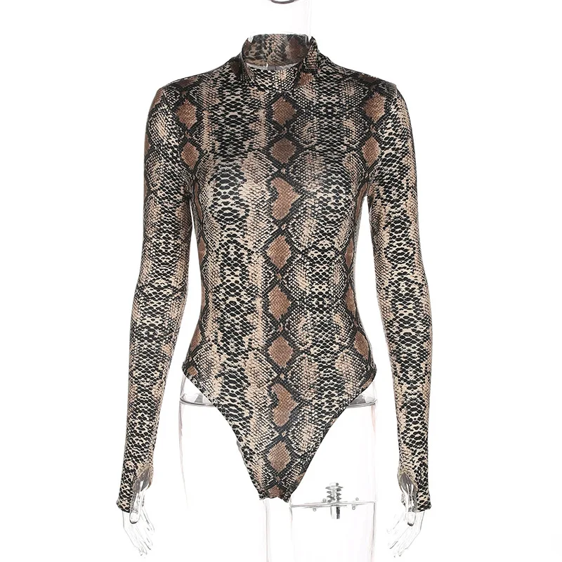 Catsuit Women Free Shipping 2018 Fall Winter Europe And America New For Snakes Prints Slim Fits High Collars Bodysuits 
