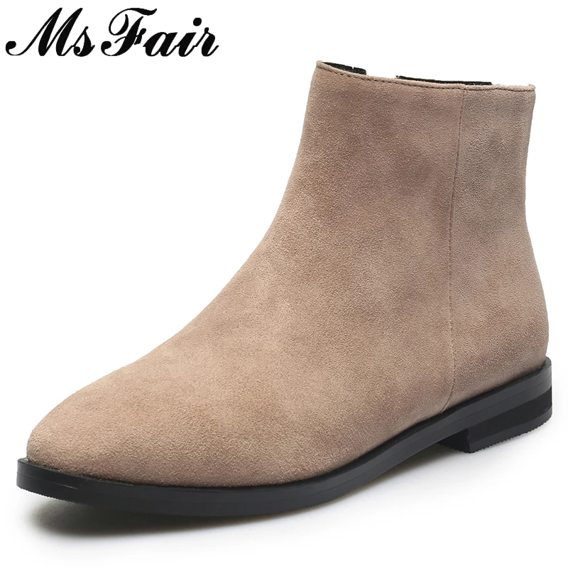 MSFAIR Square Toe Square heel Women Boot Casual Fashion Zipper Ankle Boot Women Shoes Mature Concise Low Heel Ankle Boot Woman