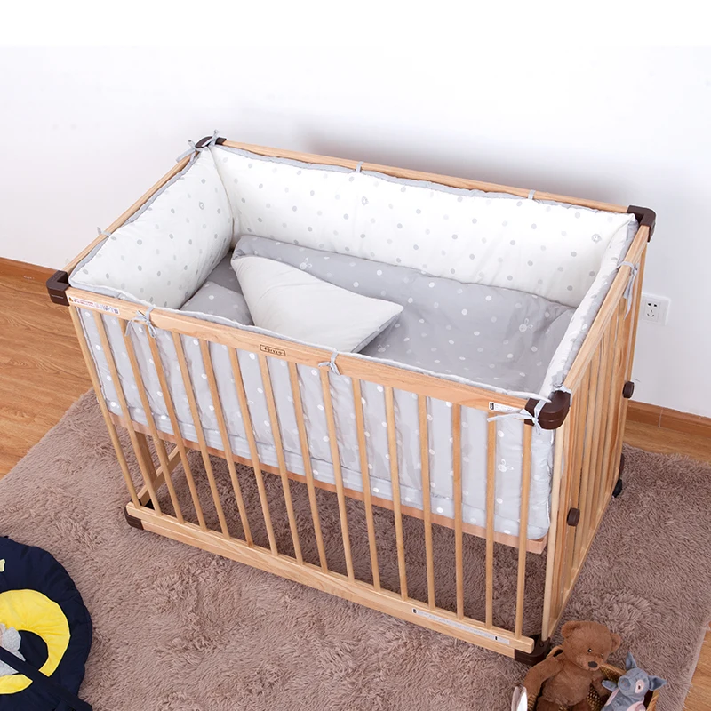 

Baby Bedding Set 4 Pcs Crib Bedding Set 100% Cotton Bumper Soft Safe Protect Cute Cartoon Print Infant Sleeping Baby Organizer
