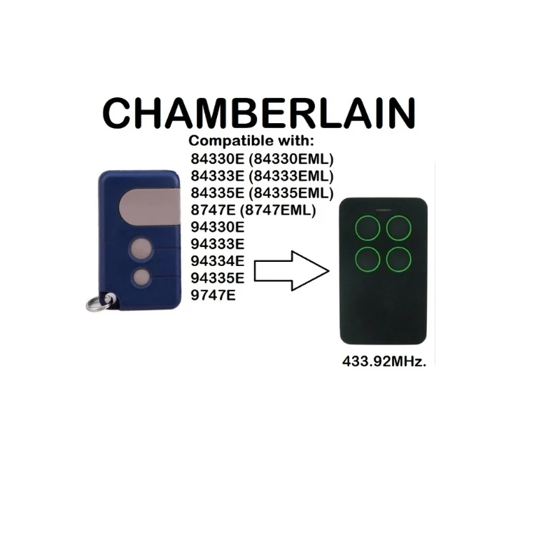 

CHAMBERLAIN 84330E, 84333E, 84335E, 94330E Compatibile A Distanza 433.92 MHz di Controller