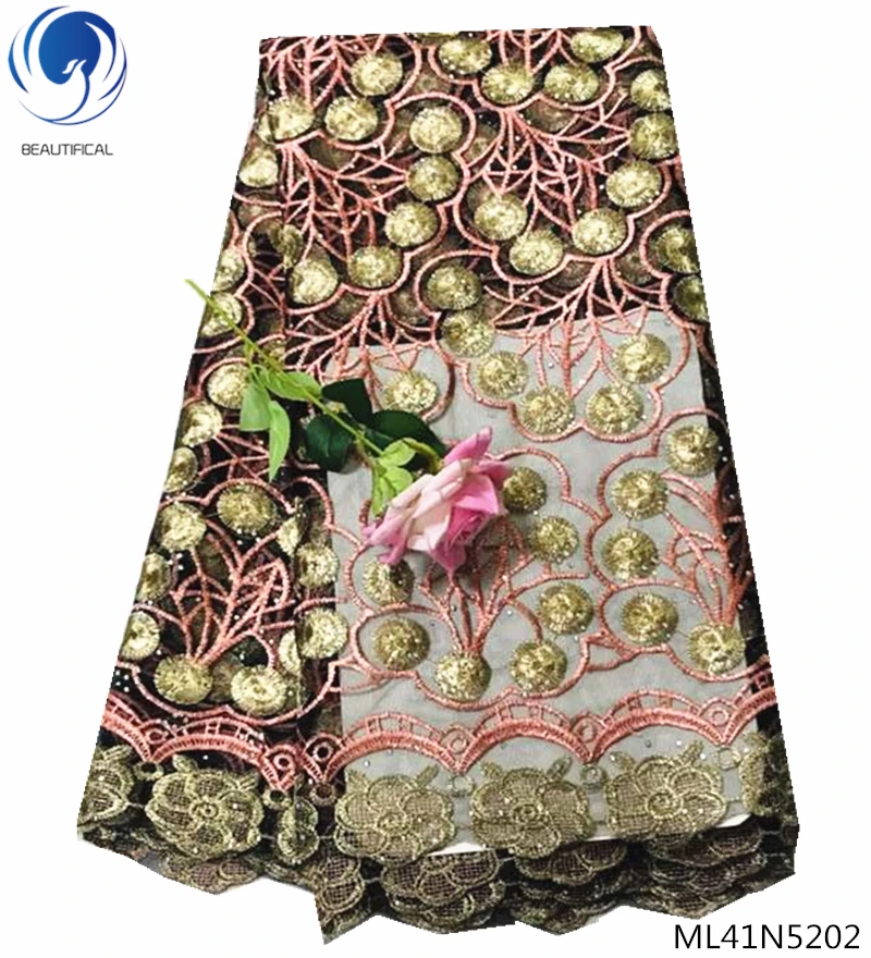 

Beautifical french net lace fabrics 2019 french tulle lace fabrics with stones african laces dress for women 5yards/lot ML41N52