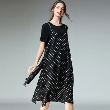 

Chiffon Black Dresses Plus Size Dot Print Summer Woman 2019 Lady Beach Casual Fashion Beach Oversized Extra Large Dresses Female