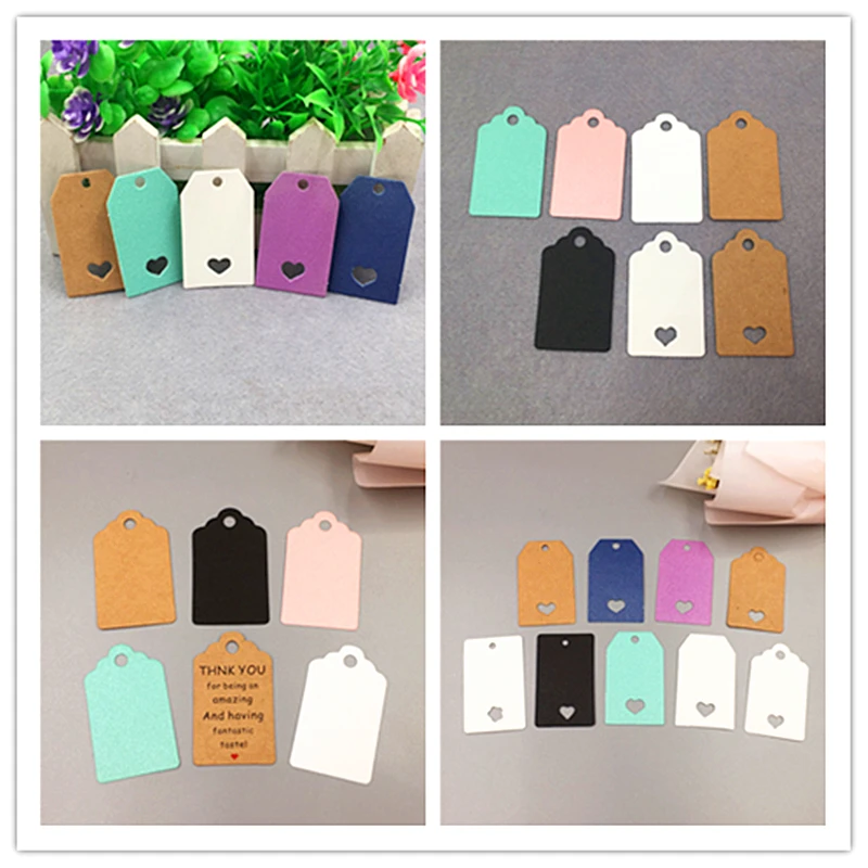 

100Pcs/Lot 5x3cm Rectangular Scalloped T Shaped Kraft Paper Tag Various Prints For Favor Gift Box Greeting Card Price Hang Tag