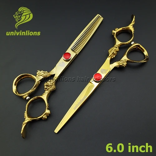 Распродажа 6 дюймов гравированные ножницы для волос Парикмахерские ножницы стрижка японские ножницы для стрижки волос филировочные ножницы набор - Цвет: univinlions gold