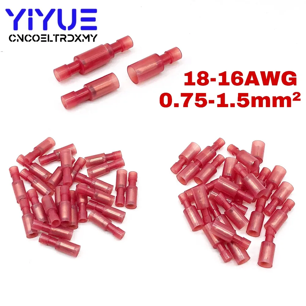 

50Pcs Bullet Wire electrical Connector Male Female Crimp Insulation Nylon Cable Terminals Red FRFNY1.25-156 Car Terminator