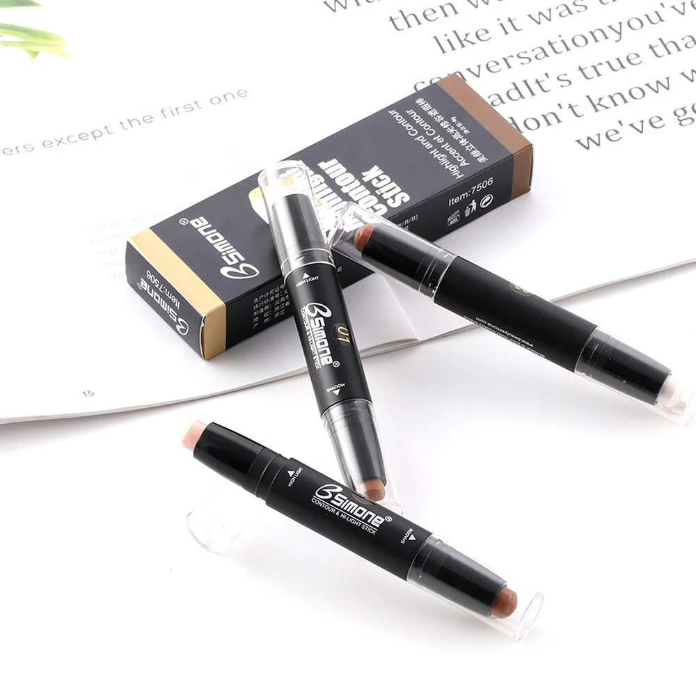 Double Head 3D Bronzer Highlighter Stick Face Makeup Concealer Pen Foundation Stick Cream Texture Contour Pencil Cosmetic TSLM1