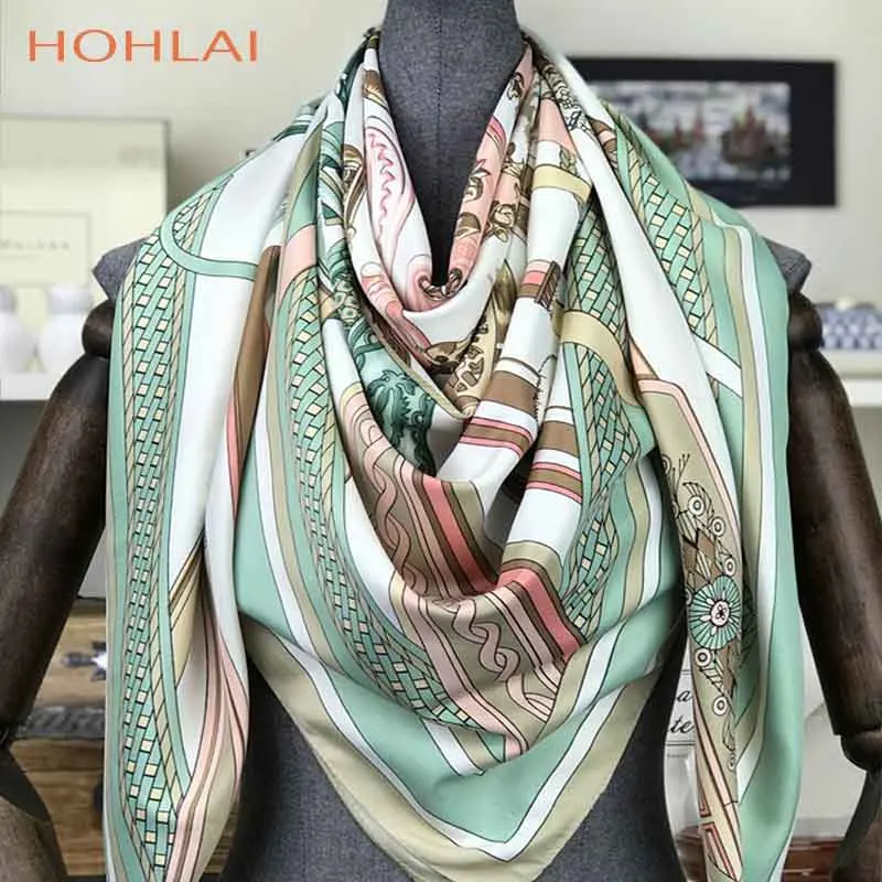 Дизайн, роскошные брендовые весенние летние квадратные шарфы для женщин, шейные палантины, модные женские принтованные цепи, саржевый шелковый шарф, шаль - Цвет: 4