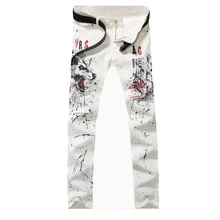 Man White Jeans Cotton Cool Autumn Winter Fashion Wolf Pattern Men s Denim Jeans Large Size