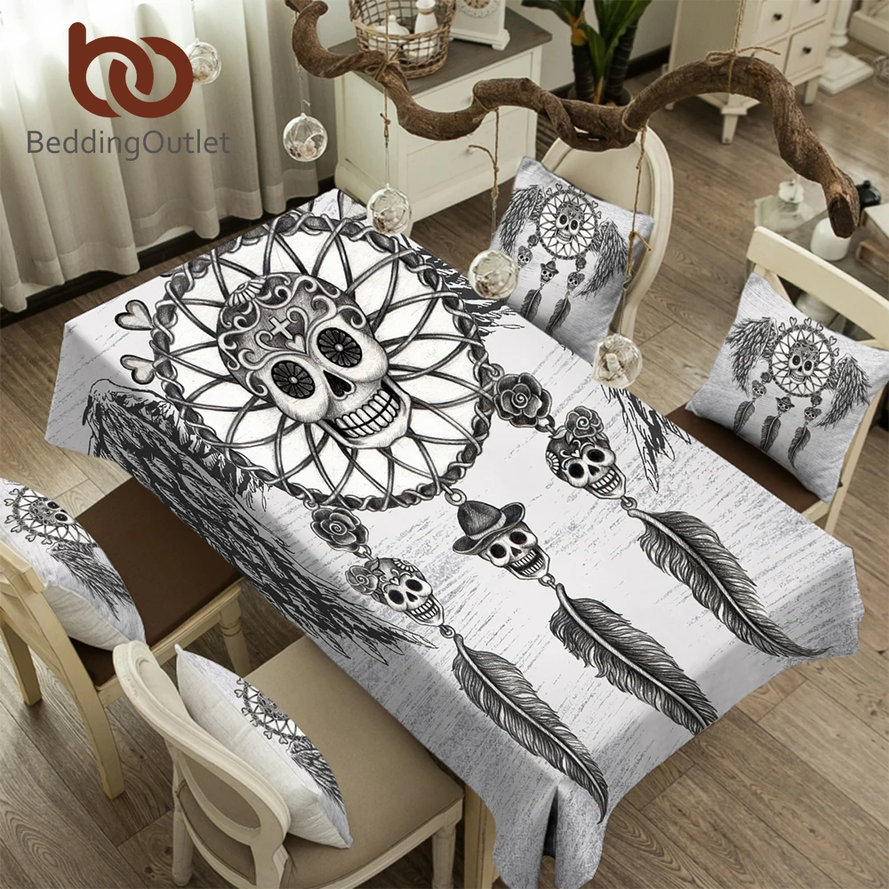 BeddingOutlet السكر الجماجم سماط الرجعية زاك مع أجنحة طاولة مقاومة للمياه القماش ماندالا القوطية الزخرفية الجدول غطاء