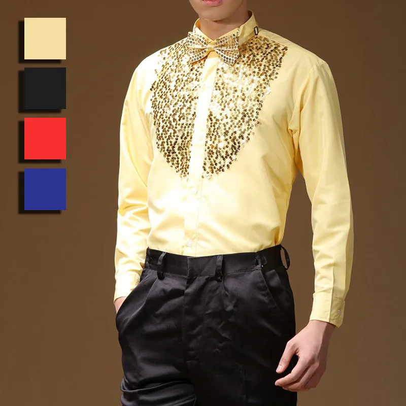 Men Latin Dance Dress Latin Dress Dance Dresses Latin Dance Costumes Cotton Blend Sequin Shirt Modern Tango Rumba Dance Wear -