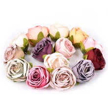 Cabeza de rosa de seda Artificial para decoración del hogar, guirnalda de flores falsas para manualidades de álbum de recortes, boda, 4cm, 5 uds.