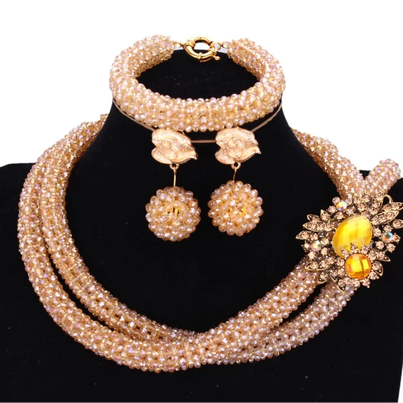 

Dudo Champage Crystal Handmade African Wedding Jewelry Set 2023