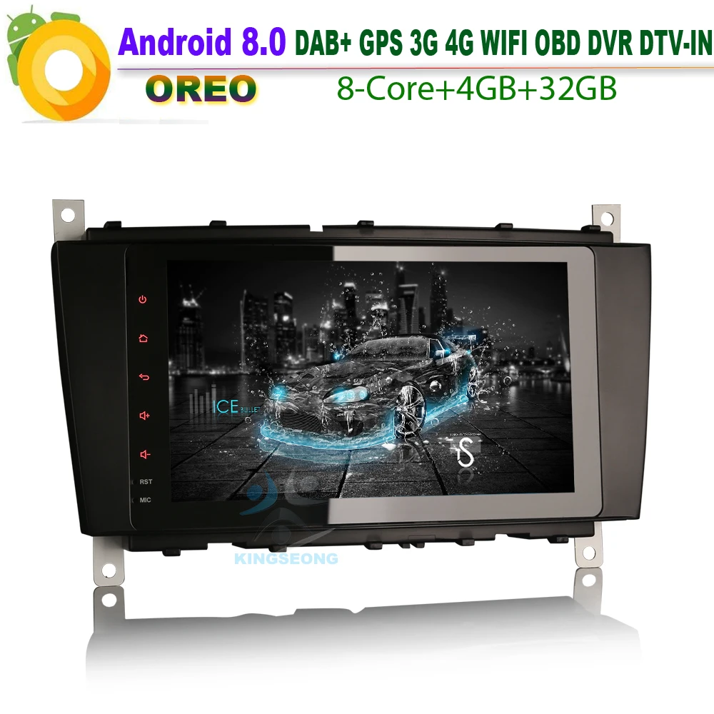 8&quotAndroid 8.0 Octa Core Car Stereo Multimedia Player for Mercedes Benz C-Class W203 C200 DAB+ Autoradio 4G OBD WIFI USB BT SD |
