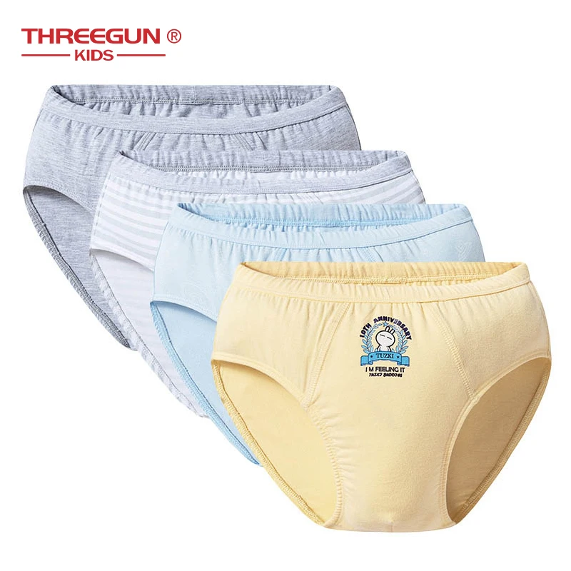 

THREEGUN Boys Underwear 4pcs/Lot Kids Tuzki Print Cotton Soft Shorts Panties Children Teenager Boxers Boy Underpants 3-14T