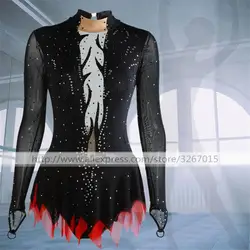 Фигурное катание платье Для женщин девочек Катание на коньках конкуренции платье черный воротник Длинные рукава спинки стрейч ткани