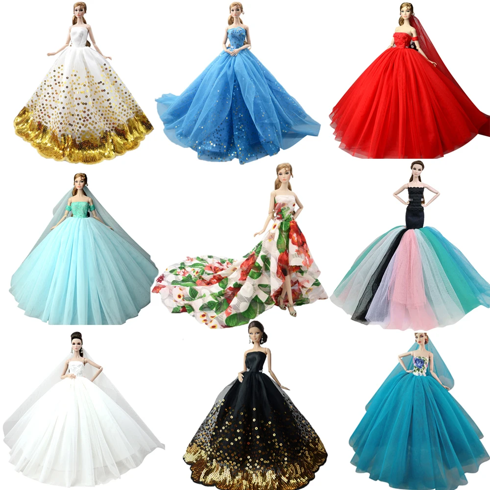 NK Mix платье куклы Высокое качество ручной работы длинный хвост вечернее платье одежда кружево свадебное платье для куклы Барби аксессуары игрушки JJ