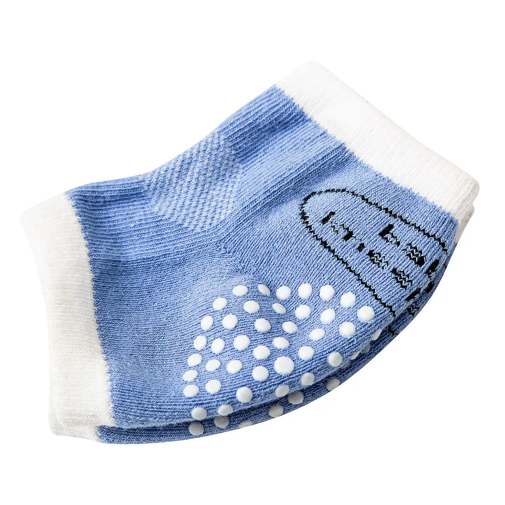 Пара мягких нескользящих и Противоскользящих носков из хлопка для новорожденных и детей, защищающие от падения, для детей, для девочек и мальчиков, защита до колена - Цвет: Blue