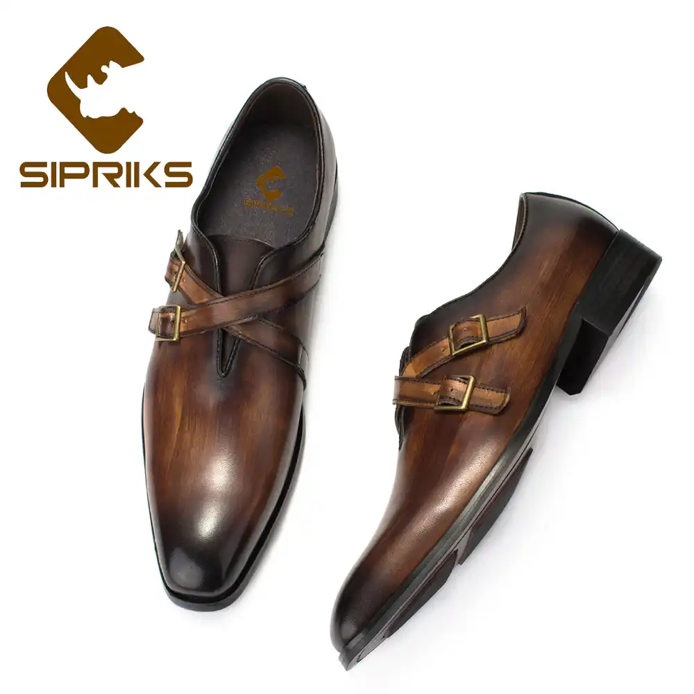 Hecho a mano zapatos para hombres Gris y Negro Correa Doble Monje Zapatos Zapatos para hombres Monje formal