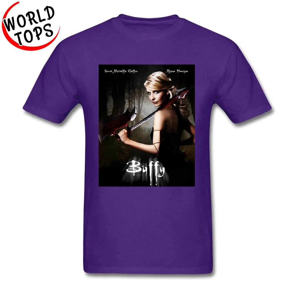 Design Buffy Poster Tops Shirt for Adult High Quality NEW YEAR DAY Crewneck 100% Cotton Short Sleeve T Shirt Design T-shirts Buffy Poster purple