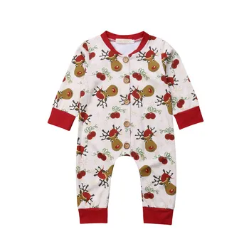 

Christmas Baby Boy Girl Romper Button Print Cartoon Long Sleeve Pants Tousers Infant Children Clothes Casual Autumn Clothing