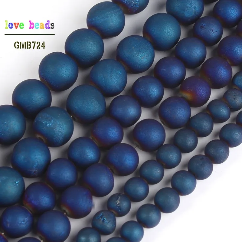 

Dark Blue Drusy Clusters Crude Metallic Coated Agat Round Loose Beads for Jewelry Making DIY Bracelets 15'' 6mm 8mm 10mm