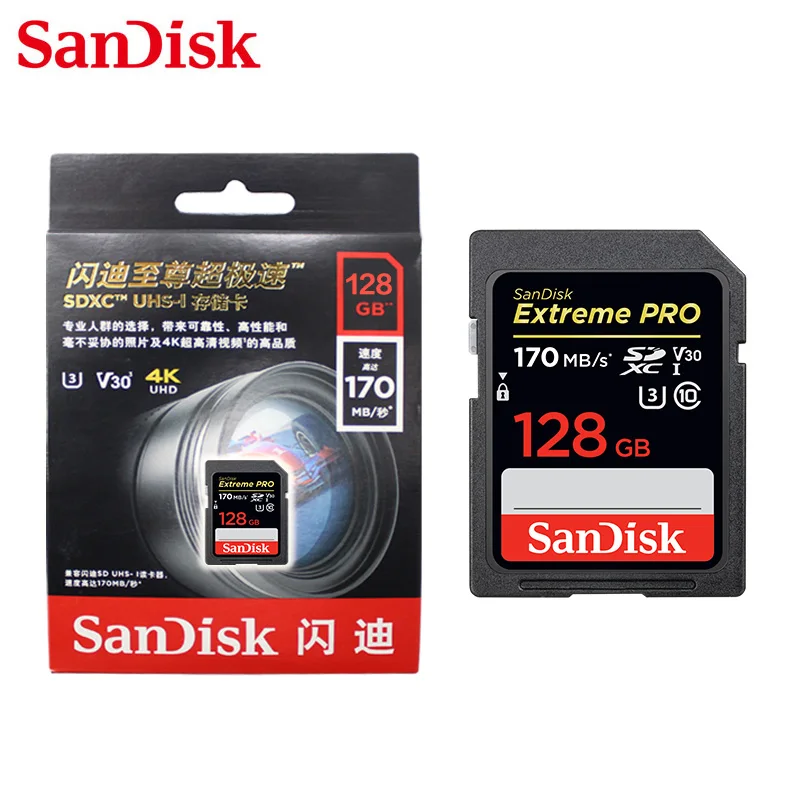 Оригинальная высокоскоростная sd-карта SanDisk Extreme Pro, 95 м/с, 128 ГБ, класс 10, U3, UHS-I, карта памяти, 64 ГБ, 32 ГБ для камеры