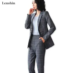 Lenshin высокое качество комплект из 2 шт. клетчатый формальный брючный костюм Офисная женская форма дизайн для женщин Деловые костюмы Рабочая