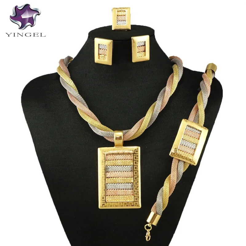 

Hot 4pcs Wedding Jewelry Sets Earrings For Women Unique Bohemia gold Jewelry women necklace