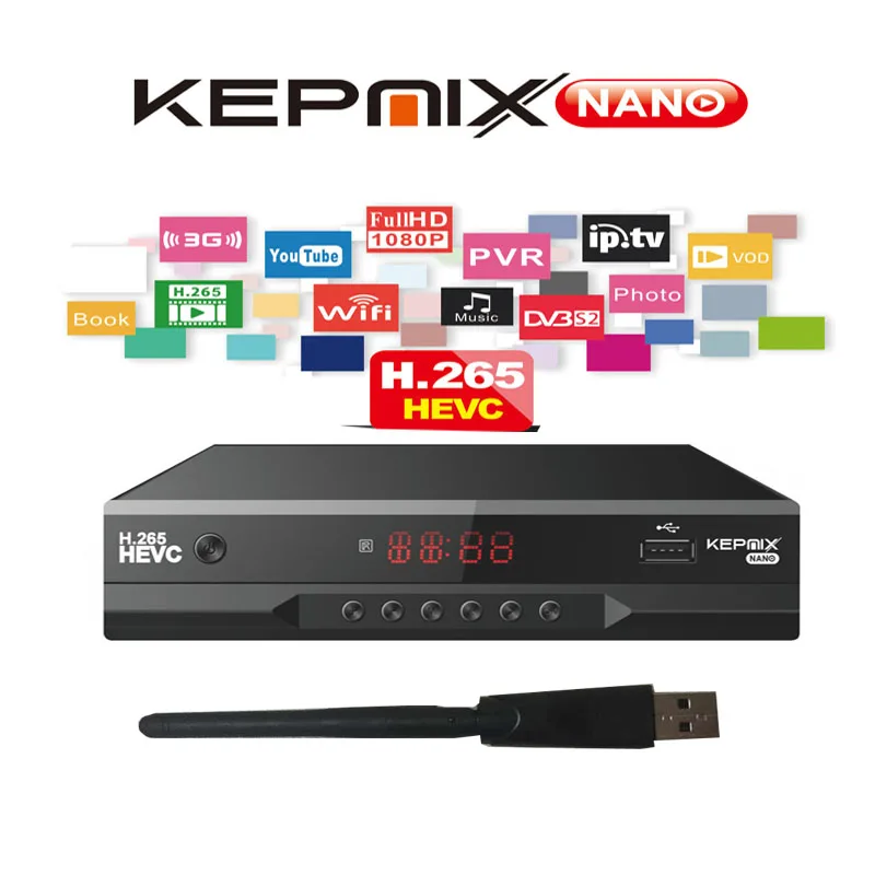 

5pcs hevc Satellite Receiver Kepnix nano 5pcs h.265 Support PowerVu Biss ccam Youtube Wifi ac3