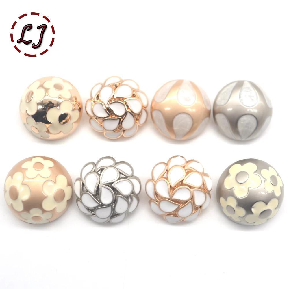 

High quality 6pcs/lot flower metal button painting gold decorative buttons for women overcoat crafts sewing button accessory DIY