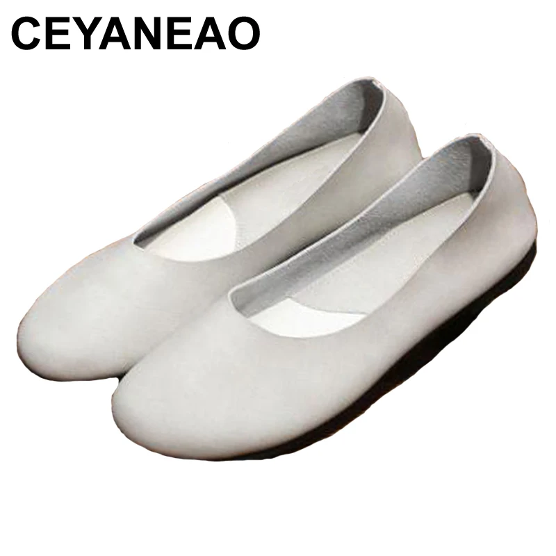

CEYANEAO Fashionable women's shoes; retro shoes with flat sole; handmade leather shoes with closed toe; slippers for leisure;