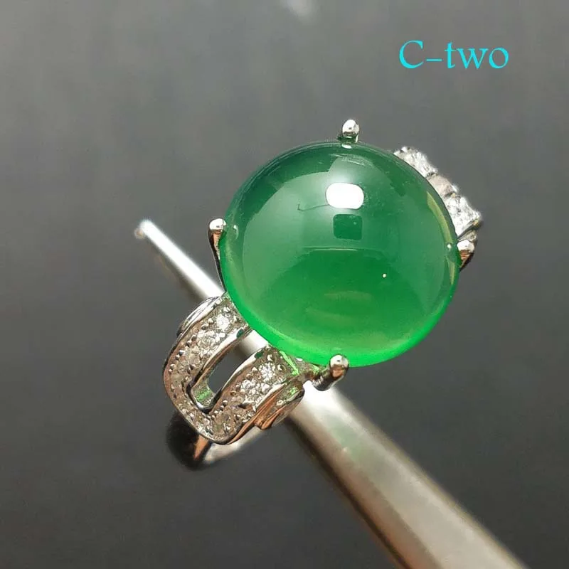 

C-TWO, Emerald green agate ring in 925 sterling silver with gold round 11.0 mm 4.5 carats nice quality ring for women gift