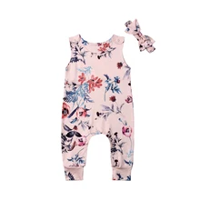 2 шт., новинка года, брендовая одежда для новорожденных девочек Комбинезон с цветочным рисунком комбинезон с повязкой на голову