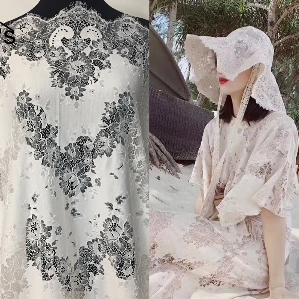 

2017 Latest african swiss lace fabrics Off white color hollow out eyelash lace material 1 piece NEW!!!