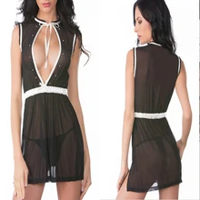 Горячая новинка Женская Интимная Прозрачная сетка Женская одежда для сна из двух частей+ стринги сексуальные женские слипы черное ночное платье