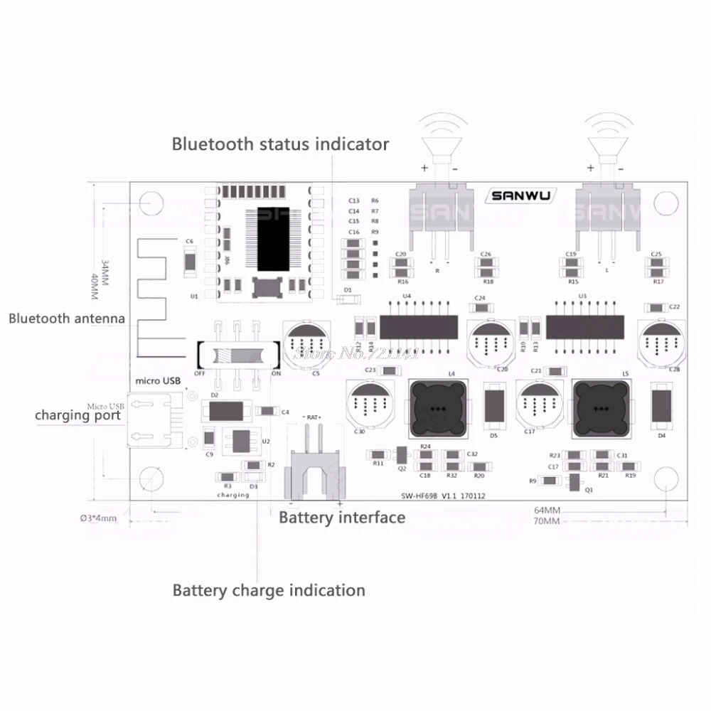 HF69B 6 Вт + двухканальный стереозвук с Bluetooth динамик усилитель мощности плата